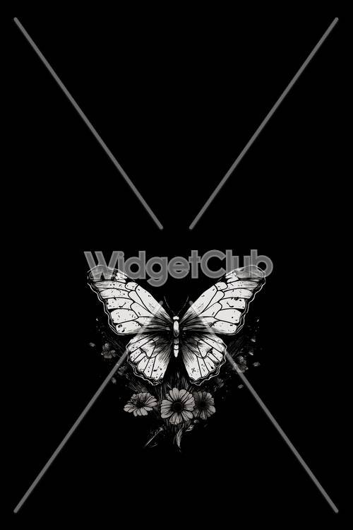 Mariposa monocromática sobre fondo negro