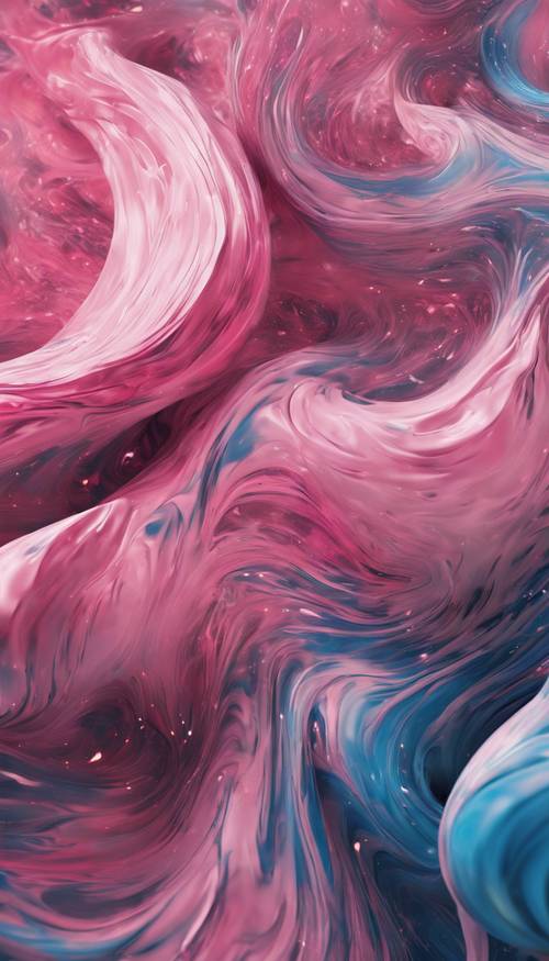 핑크와 블루의 초현실적인 색조로 추상적인 모양이 소용돌이치는 디지털 아트 탐험