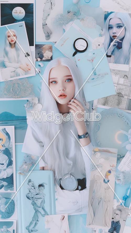 Dreamy Blue-Themed Aesthetic with a Fantasy Girl