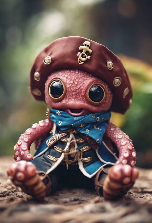 Illustration of a cute octopus donned in a pirate costume, bandana included. Wallpaper [19af96d2b7114aa9a9da]