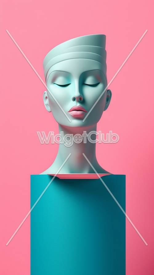 Stylish Mannequin Head on Pink and Teal Background Taustakuva[e24248a8d535462eb547]