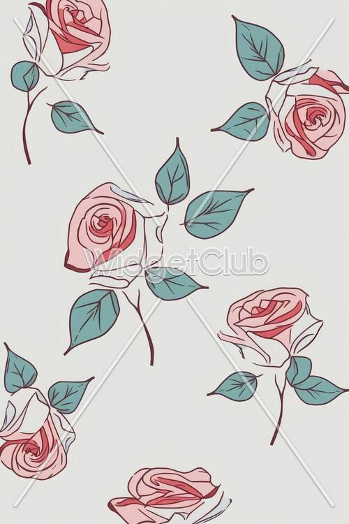 Fond simple motif rose et feuilles