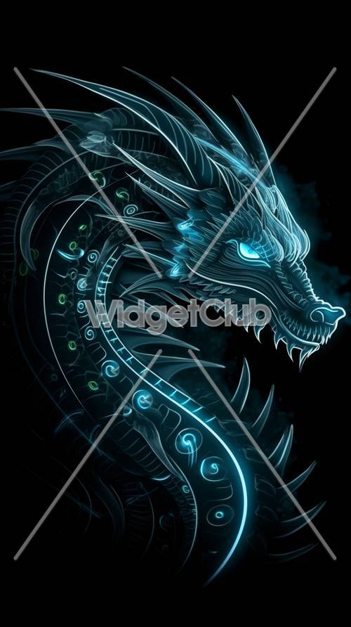Blue Neon Dragon Art