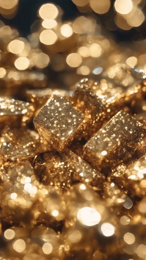 Foto close up kilau emas berkilauan di bawah sinar matahari