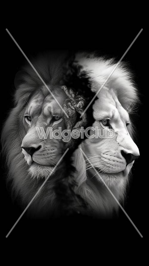 Duo de Lions majestueux en noir et blanc