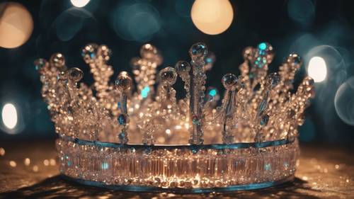 A glass crown shimmering with reflected fireworks on a New Year's Eve.