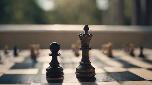 Une pièce d&#39;échecs solitaire sur un échiquier oublié, la phrase « La dépression est un écho creux ».