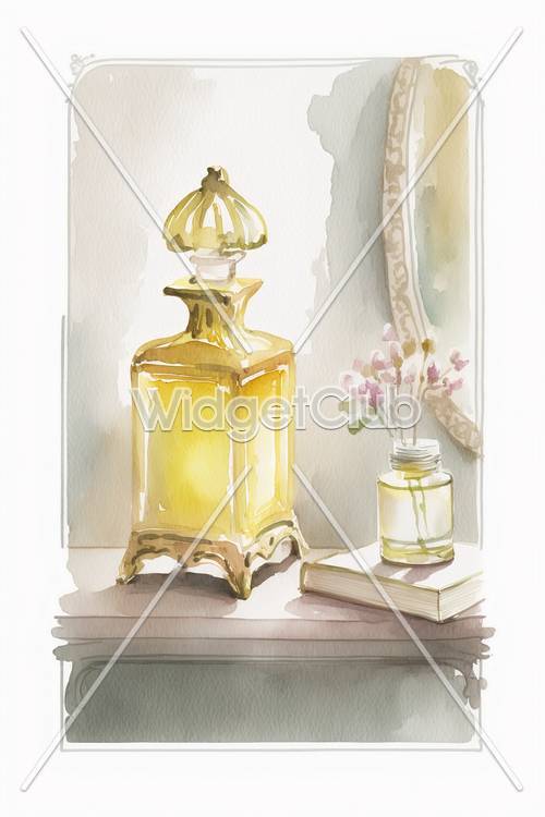 Elegant Perfume Bottle and Delicate Flowers Art