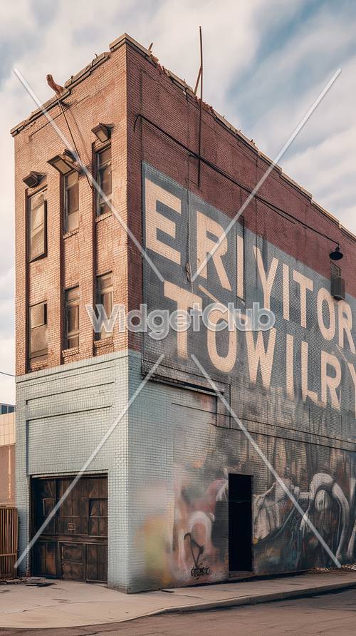 Vintage edificio de ladrillo con pintura publicitaria descolorida