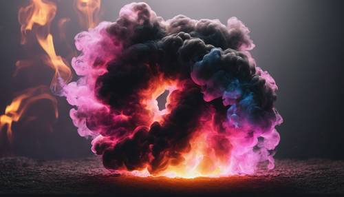 Ein Wirbel aus neonschwarzem Rauch vor einem pechschwarzen Hintergrund.