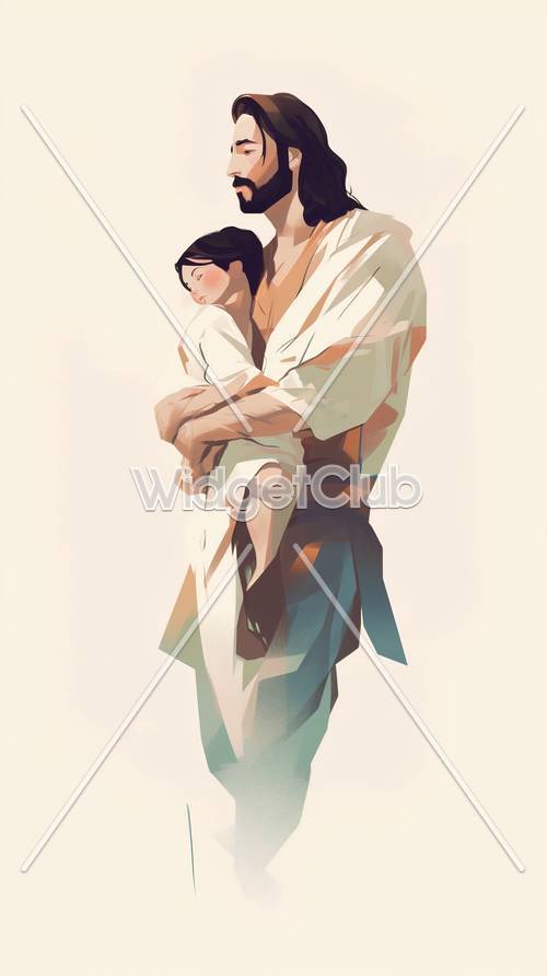 Отец держит ребенка в искусной иллюстрации