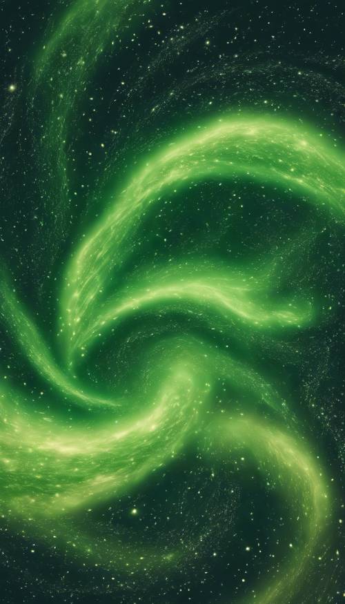 Campuran pola hijau tua yang berputar-putar memberikan ilusi cahaya utara.