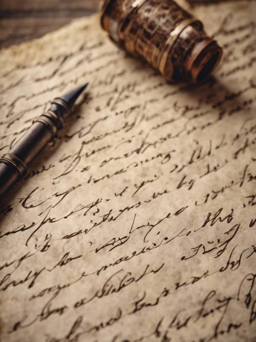 Eski bir kağıt üzerine tüy kalemle yazılmış vintage tarzı romantik bir aşk mektubu.