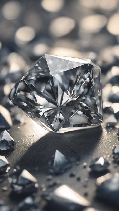Detailansicht eines grauen Diamanten mit Graphiteinschlüssen.