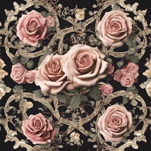 Một họa tiết phức tạp, lấy cảm hứng từ phong cách baroque với những bông hồng bao quanh và những đốm da báo.