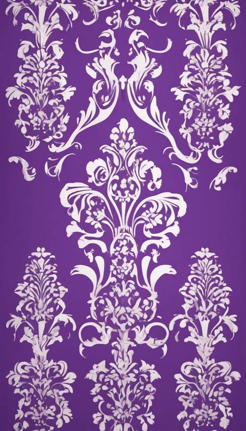 細緻而複雜的錦緞設計，紫色和白色輪流佔據主導地位。