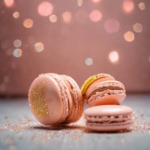 A peach-flavored macaron with glitter sprinkled on top.