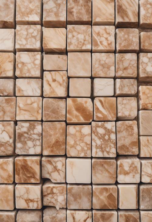 Lastre rotonde di marmo marrone chiaro organizzate in uno schema di piastrellatura infinita.