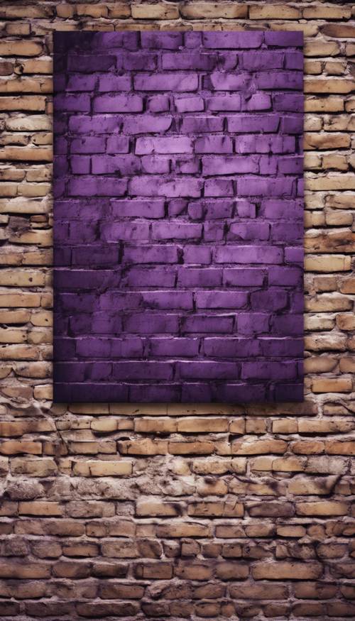 Uma parede de tijolos roxa suja com pôsteres de bandas retrô colados.