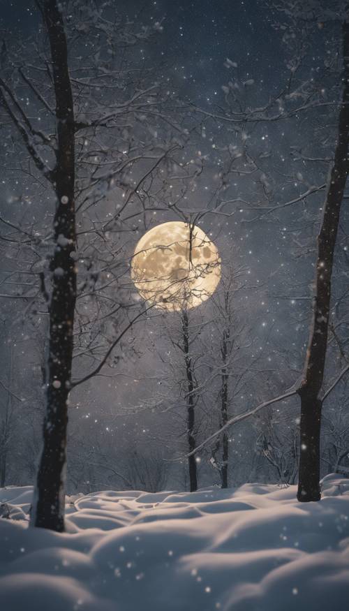 A visão mágica da lua cheia em uma noite clara de inverno.