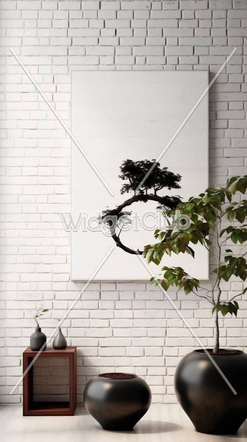 Elegant Tree Art on White Brick Wall