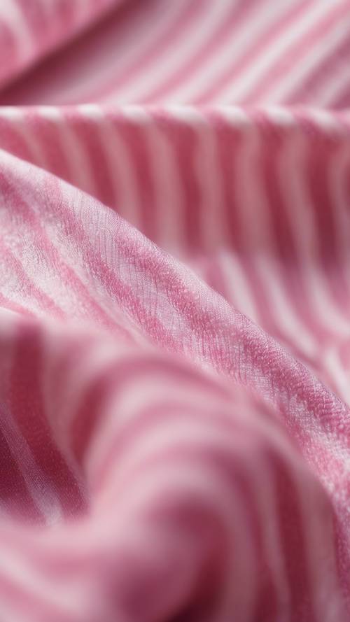 Tampilan close-up dari kain bergaris merah muda dan putih di bawah cahaya siang hari yang lembut.