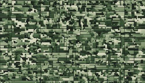 Cyfrowy wzór kamuflażu pikselowego w tradycyjnych zielonych odcieniach wojskowych.