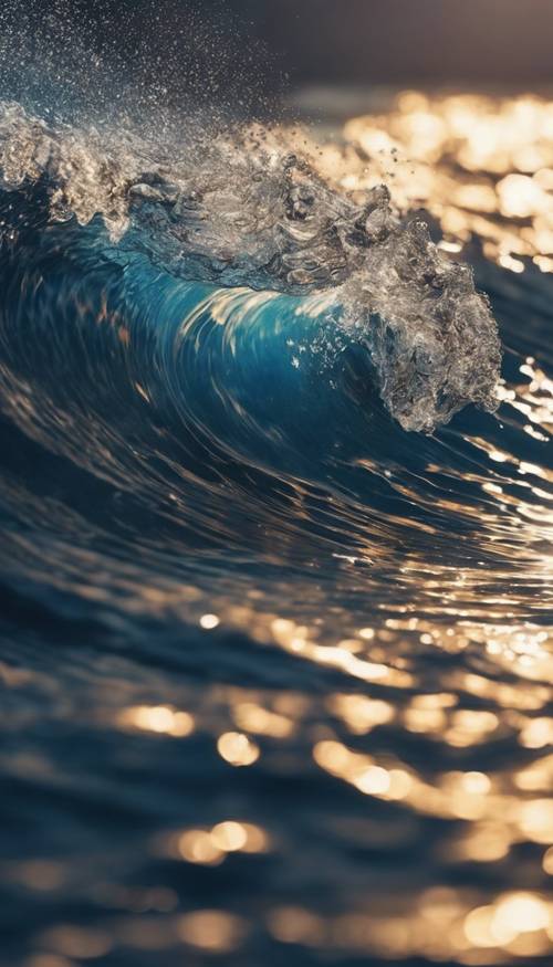 海中央波光粼粼的深藍色波浪。