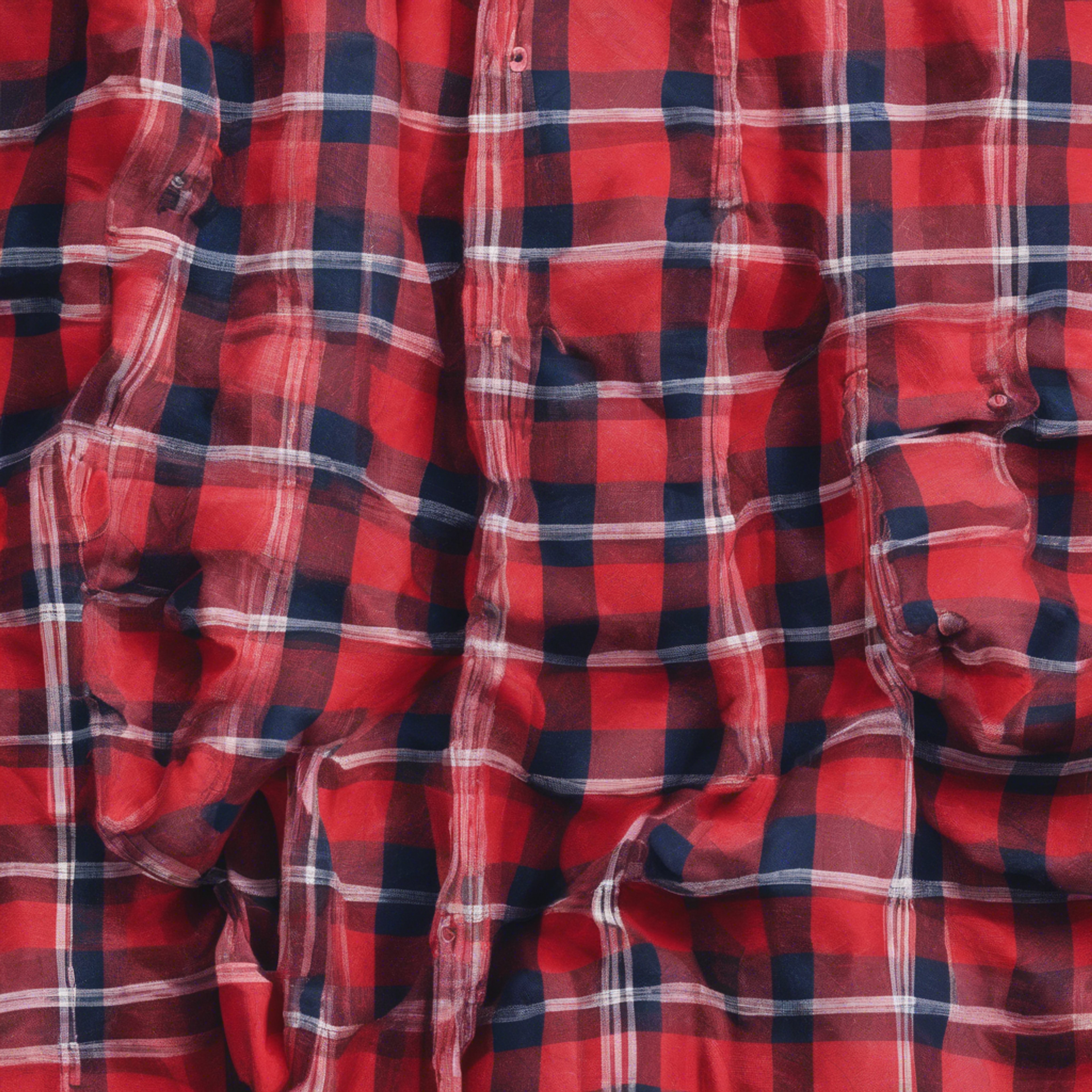 Red and navy checkered pattern resembling a flannel shirt texture.壁紙[9f4105365011412ba9d6]