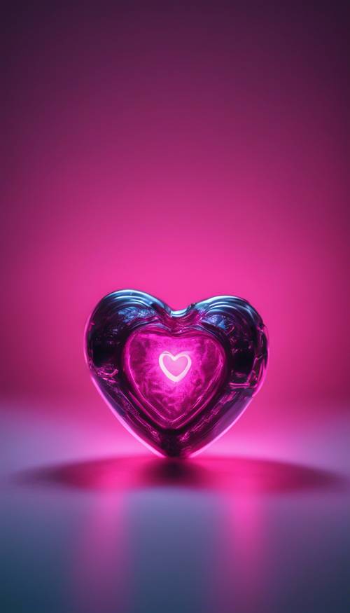 Un cuore rosa neon che brilla intensamente al buio.