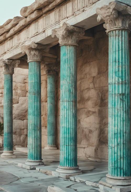 Colunas da Grécia Antiga feitas de mármore turquesa impecável.