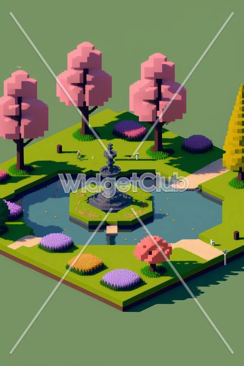 Cherry Blossom Park in Pixel Art Style
