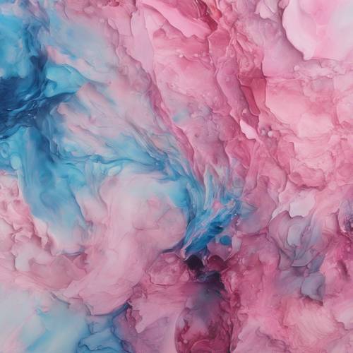 Ein abstraktes Gemälde, das eine geschmackvolle Mischung aus rosa und blauen Ombre-Farbtönen zeigt.