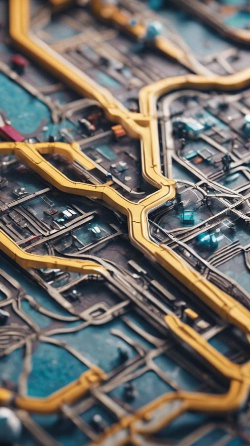 Una mappa della metropolitana di un&#39;enorme città futuristica interconnessa.