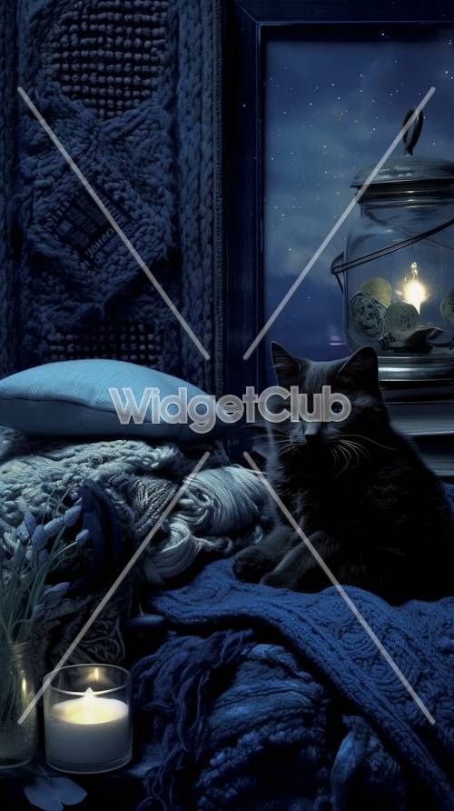 Cozy Blue Night with Cat