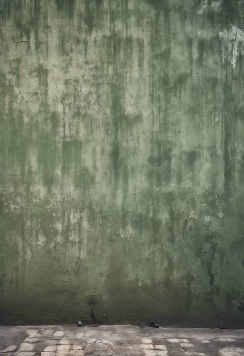 Eine schmutzige, salbeigrüne Wand mit Grunge-inspirierten Elementen.