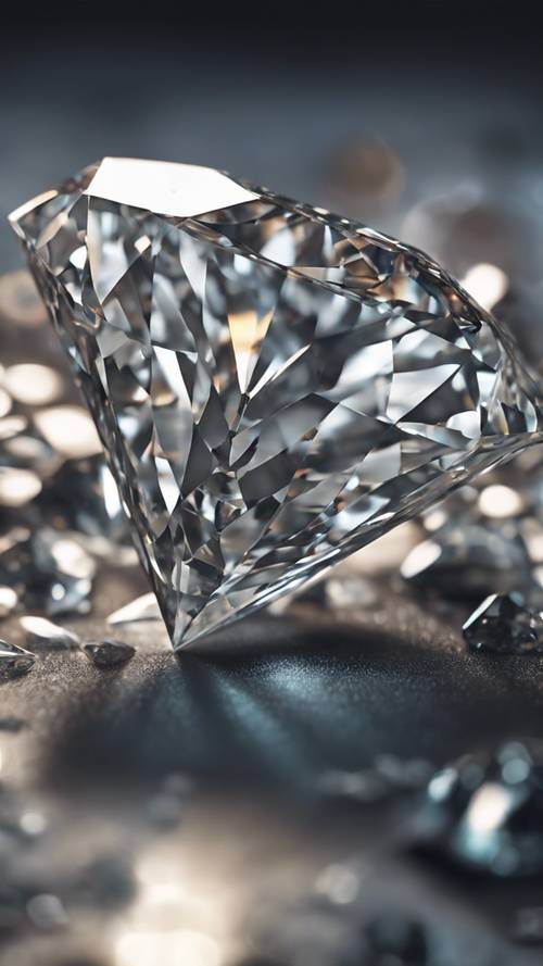 Tampilan close-up dari berlian abu-abu yang dipoles dengan inklusi terlihat.