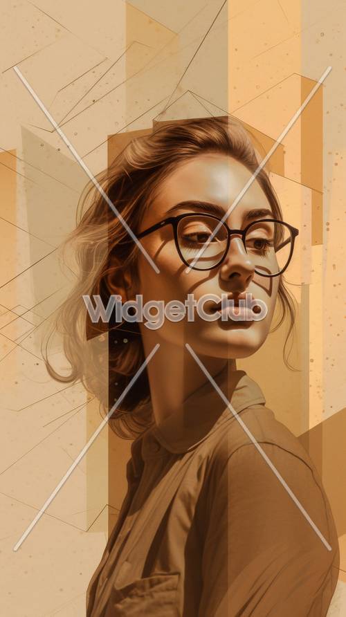 Gözlüklü bir kadının şık çizimi