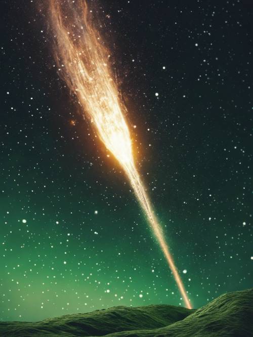 Зеленая комета, летящая через космос.
