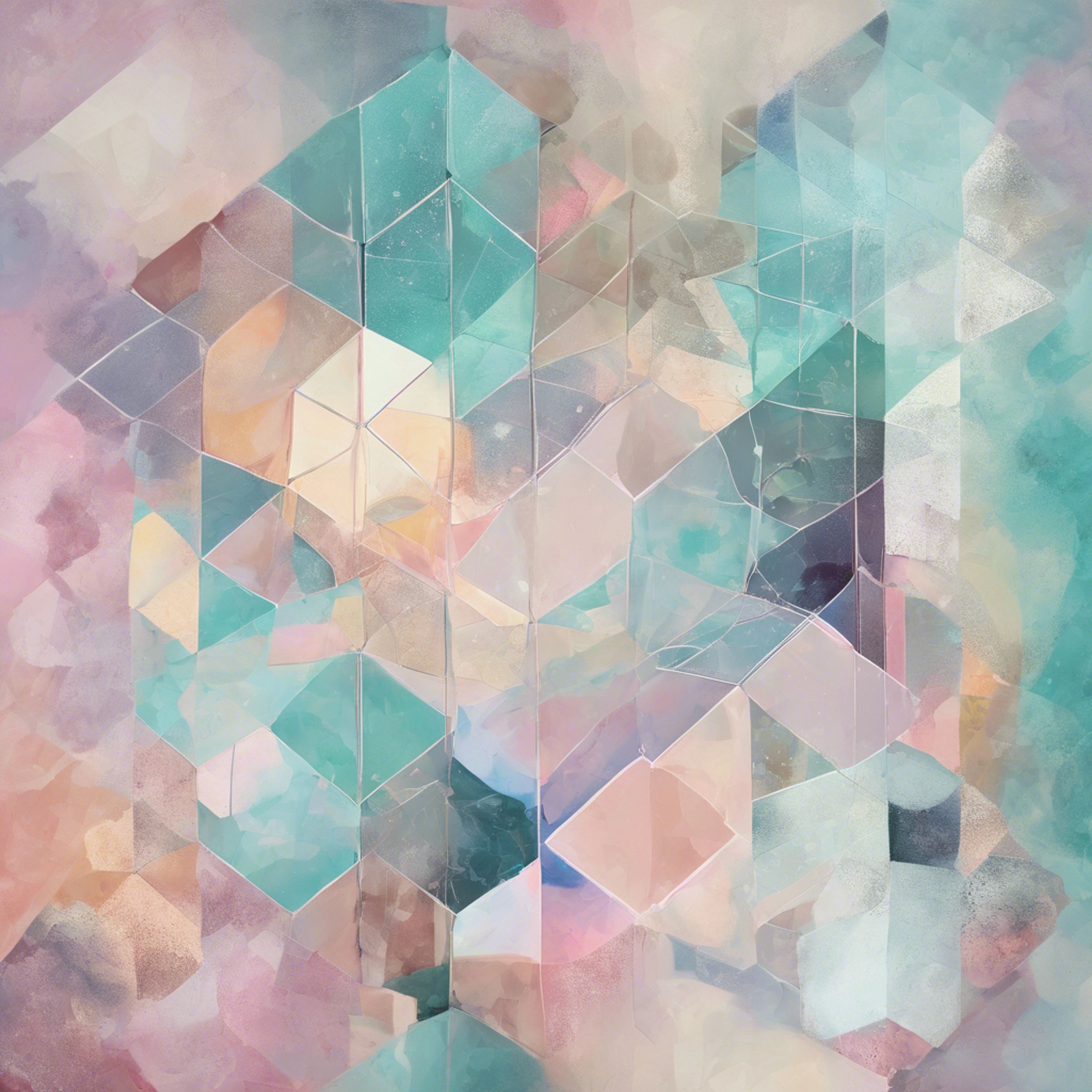 A cool pastel colored abstract painting emphasizing geometric patterns. Ფონი[4610bdb5de564f779c91]