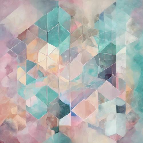 A cool pastel colored abstract painting emphasizing geometric patterns.