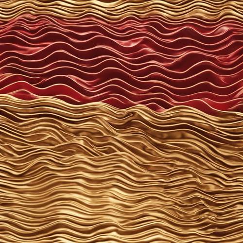 Stripes of shimmering gold and vibrant red creating a wavy and flowing repetitive pattern.