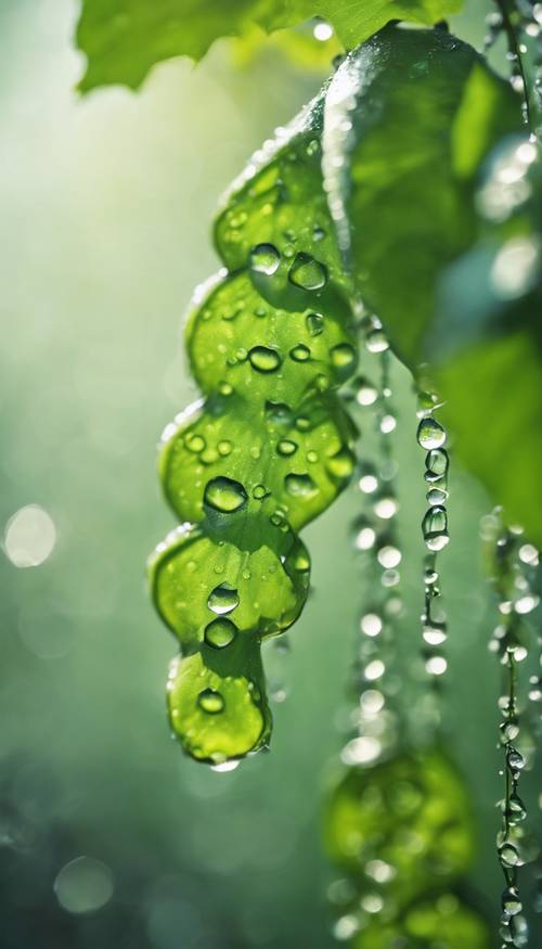 A dew-dropped green vine hanging lazily.