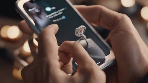 A man proposing, with a digitized engagement ring on the screen of iPhone 13 mini. Tapet [8752aba740e24804a93f]