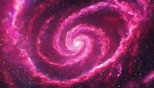 Una galassia vorticosa dove la polvere spaziale emana un&#39;aura rosa acceso.