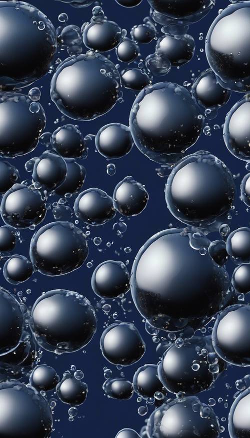 A seamless pattern of black opaque bubbles floating on an indigo background.