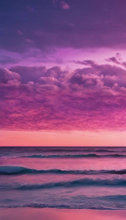 A cotton candy sunset casting a stunning purple ombre effect across a vast, tranquil ocean. Tapet [c21276abcb4e48488193]