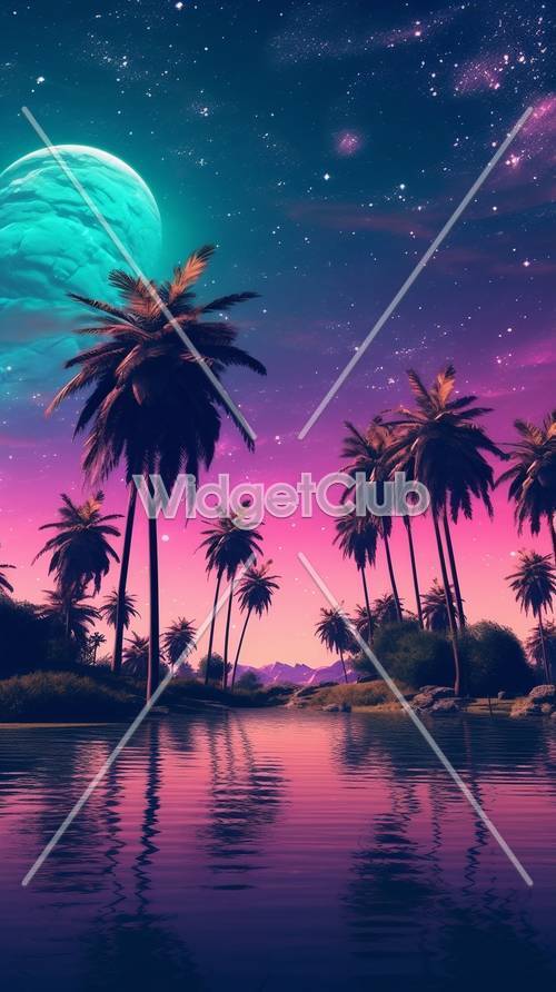 Tropical Night Sky and Palm Trees