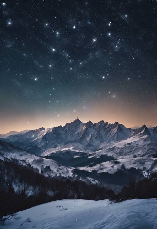 Un tableau à couper le souffle de vastes chaînes de montagnes s’étendant sous une couverture d’étoiles.