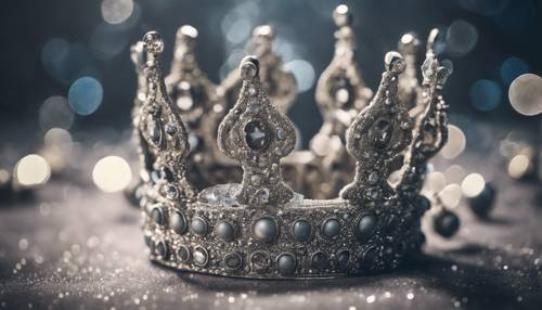 A regal crown adorned with thousands of gray glitter gems.